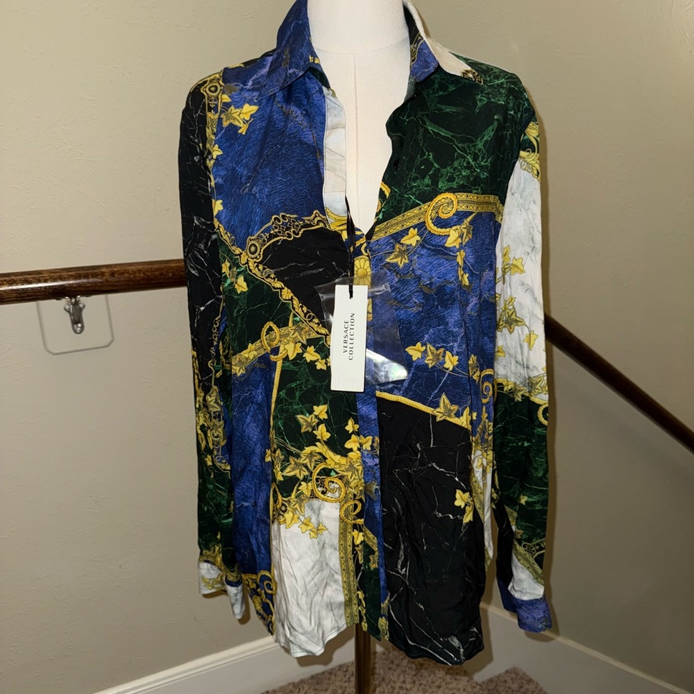 Versace Blue and Green Baroque Blouse